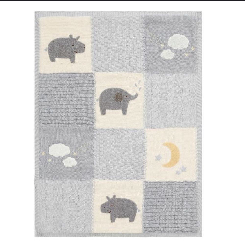Pottery Barn Heirloom animal hippo elephant Patchwork Baby Blanket Sherpa Back